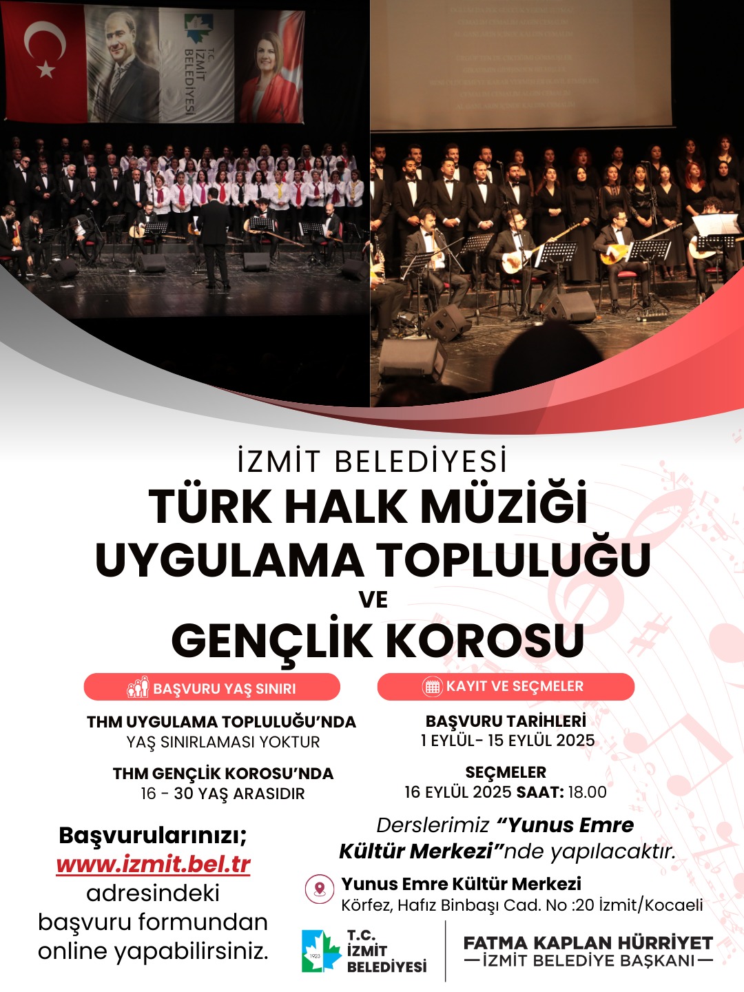 İzmit Belediyesi Türk Halk Müziği Uygulama Topluluğu ve Gençlik Korosu Başvuru ve Çalışma Şartları