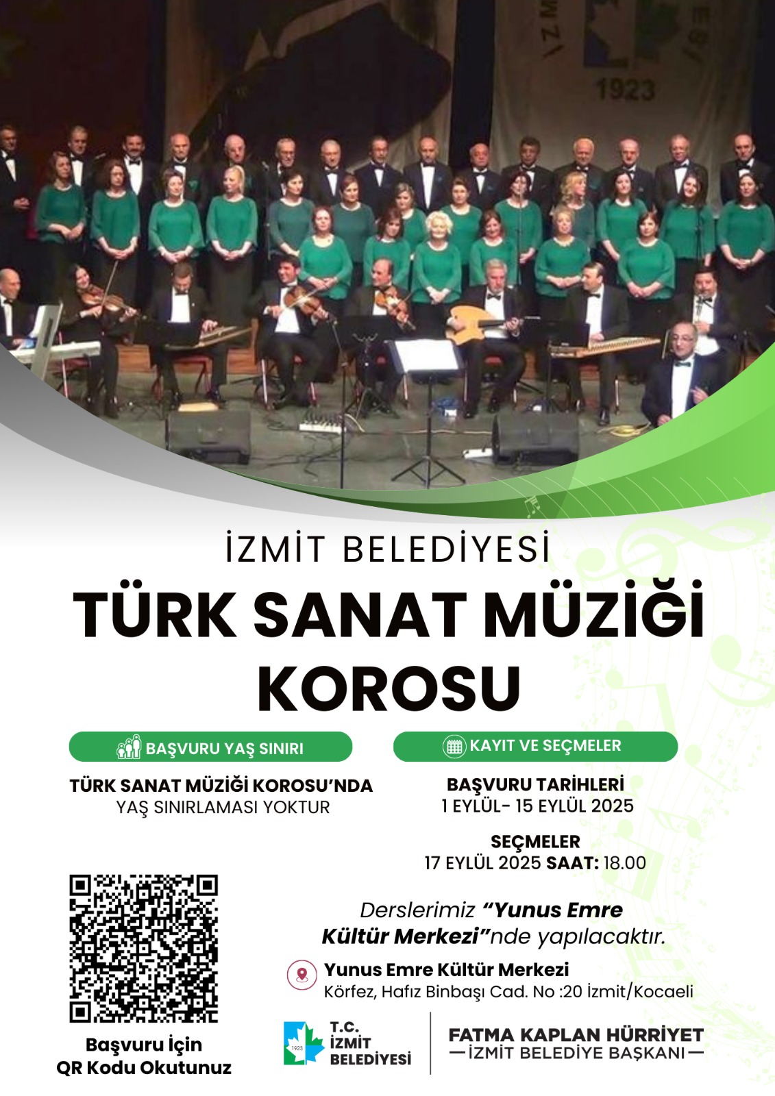 İzmit Belediyesi Türk Sanat Müziği Koro Seçmeleri ve Kayıtlı Dersler