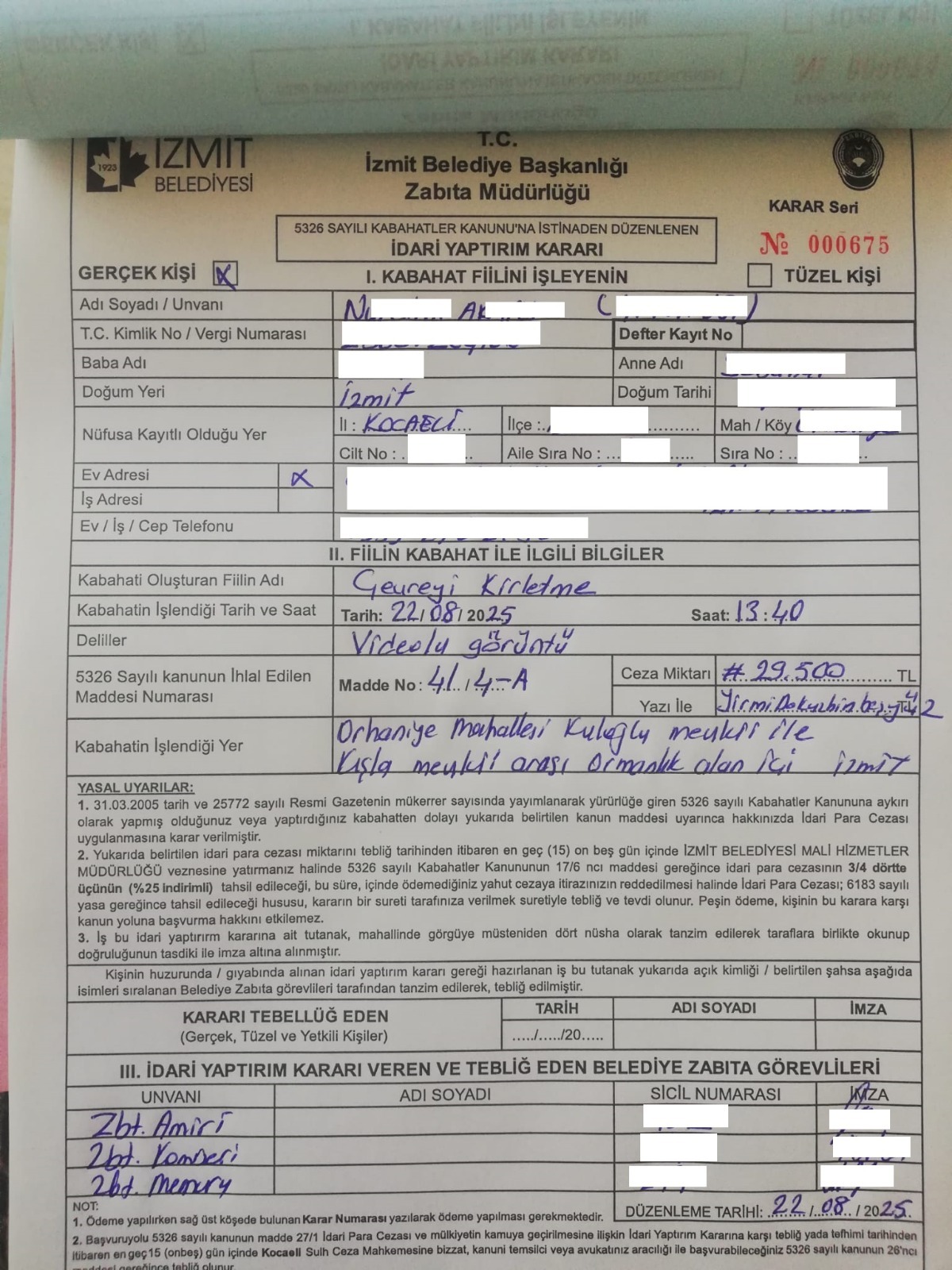 İzmit’te Doğa ve Mahalle Güvenliği İçin Zabıta Desteği: Çöpleri Dökülenlere Ceza